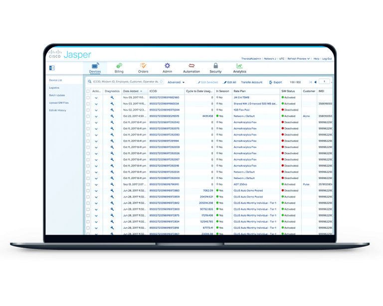 M2M SIM / IoT portal screenshot Weconnect IoT management